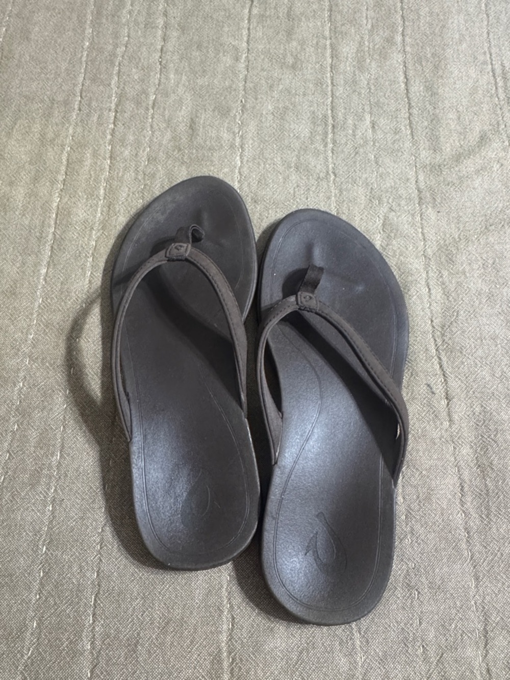 OluKai Brown and Dark Gray Casual Flip Flops